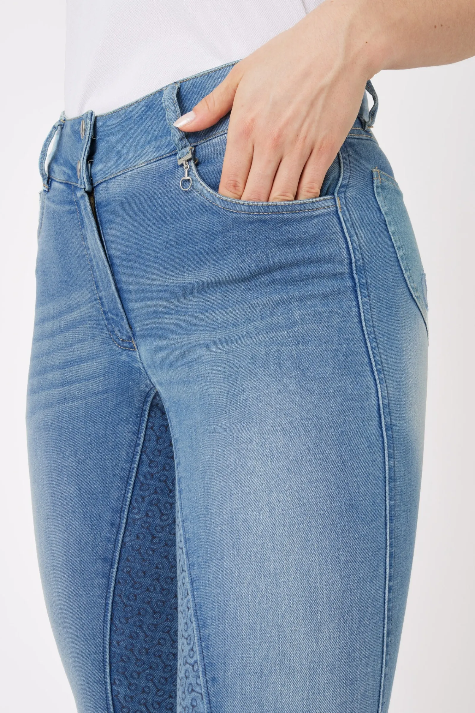 Horze Kaia Damen Reithose aus Vollbesatz in Jeansoptik mit Silikon Grip und hohem Bund*Damen Reithose Für Damen Mit Vollbesatz