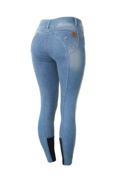 Horze Kaia Damen Reithose aus Vollbesatz in Jeansoptik mit Silikon Grip und hohem Bund*Damen Reithose Für Damen Mit Vollbesatz