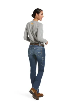 Ariat Rebar Women's Durastretch Riveter Straight Leg Jeans*Damen Reithose Für Damen Mit Kniebesatz